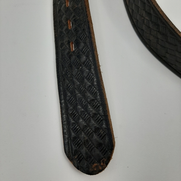Vintage Top Grain Leather Woven Texture Brown Belt Size 38 main image 2